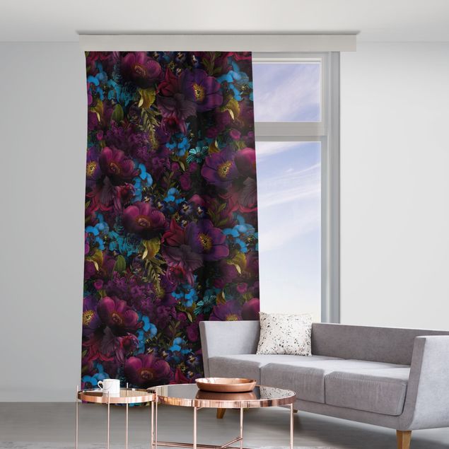 custom curtain Purple Blossoms With Blue Flowers