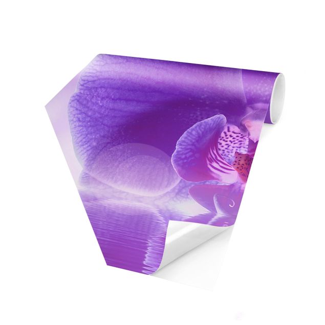 Self-adhesive hexagonal wall mural Purple Orchid On Water