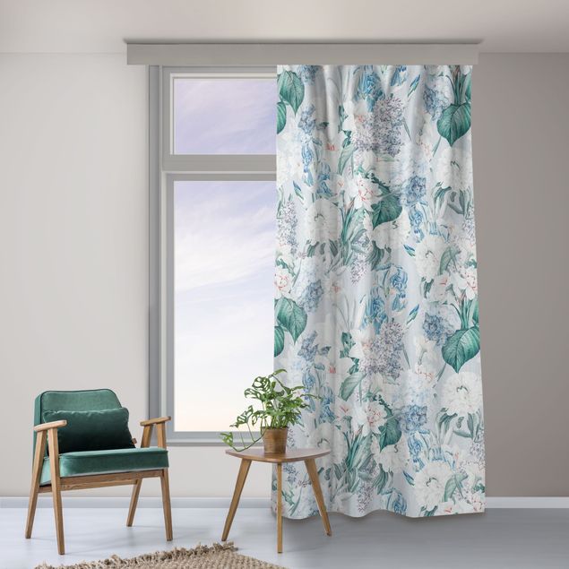 made to measure curtains Lilies And Hydrangea On Blue