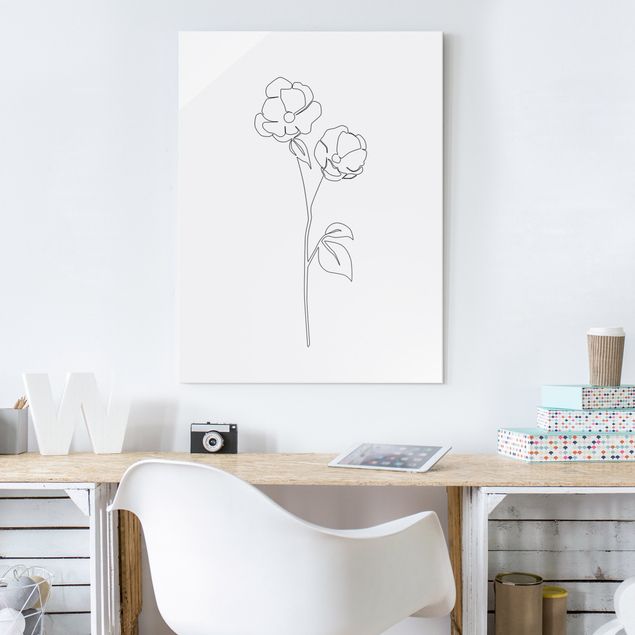 Glass prints black and white Line Art Flowers - Poppy Flower