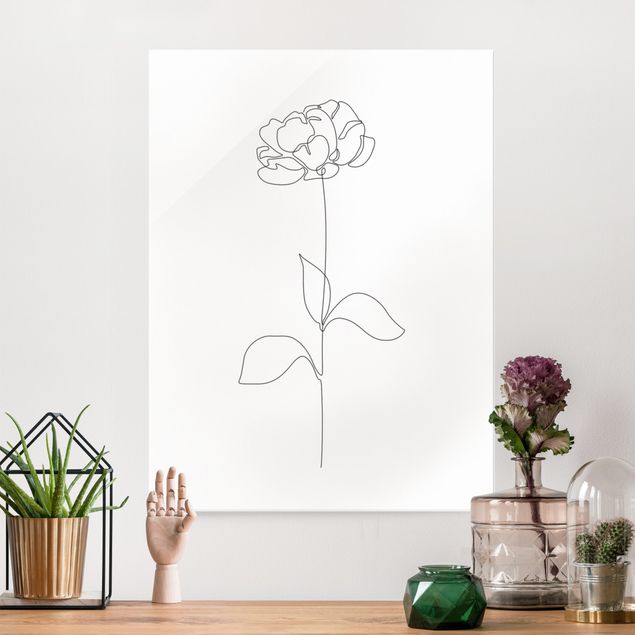 Glass prints rose Line Art Flowers - Peony