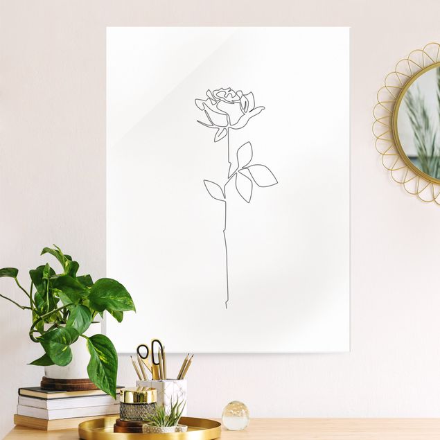 Glass prints rose Line Art Flowers - Rose