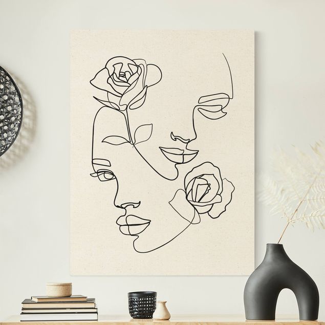 Art style Line Art Faces Women Roses Black And White