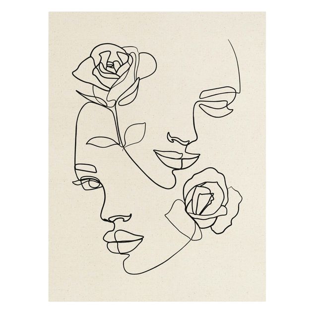 Canvas art prints Line Art Faces Women Roses Black And White
