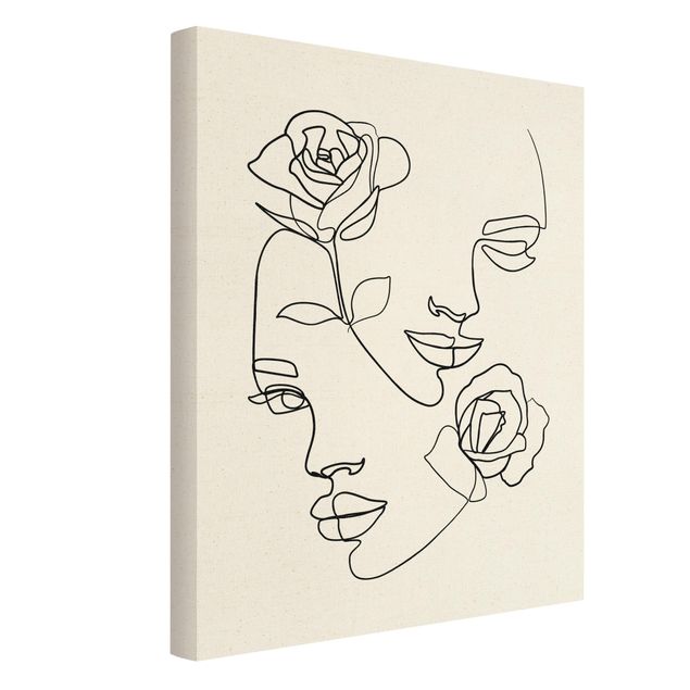 Canvas black and white Line Art Faces Women Roses Black And White