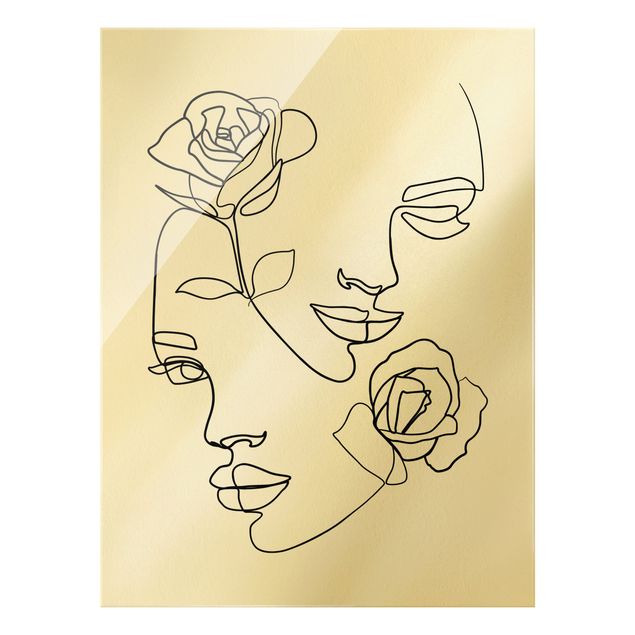 Glass prints black and white Line Art Faces Women Roses Black And White
