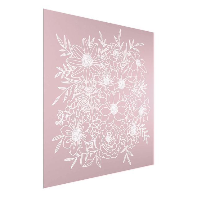 Pink art canvas Lineart Flowers In Dusky Pink