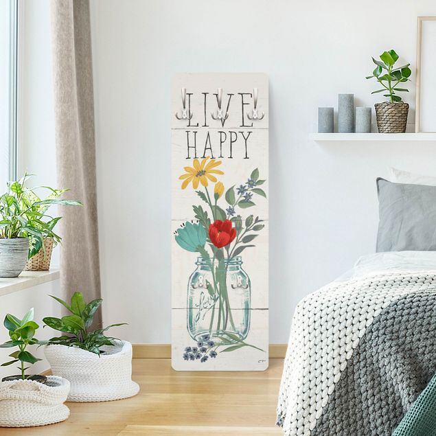 Wall mounted coat rack multicoloured Live Happy - Flower vase on wood