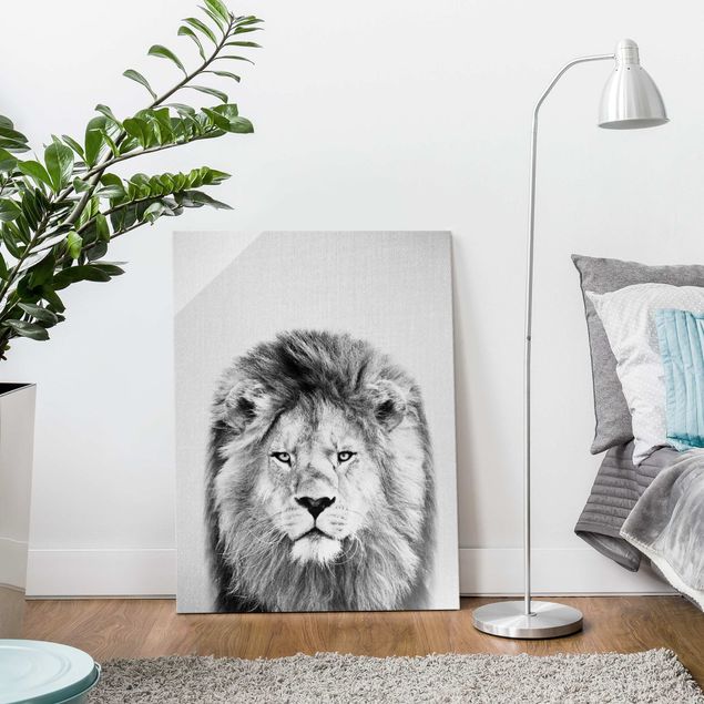 Glass prints black and white Lion Linus Black And White