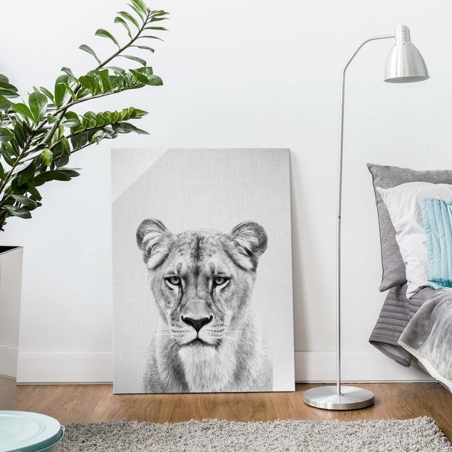 Glass prints black and white Lioness Lisa Black And White