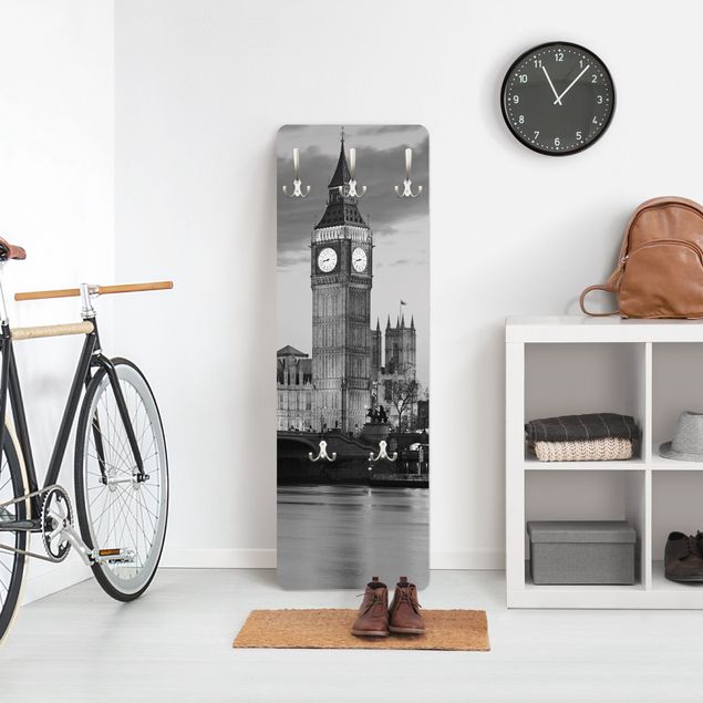 Wall mounted coat rack black and white London At Night II