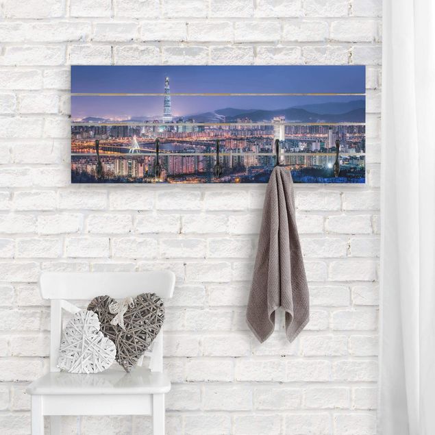 Wall mounted coat rack architecture and skylines Lotte World Tower At Night