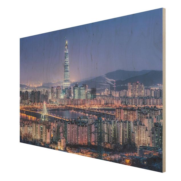 Prints on wood Lotte World Tower At Night