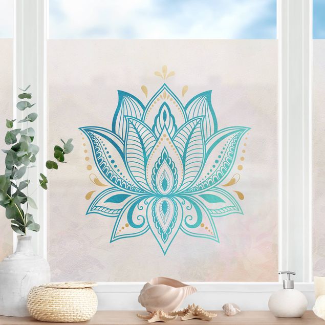 Adhesive films Lotus Illustration Mandala Gold Blue