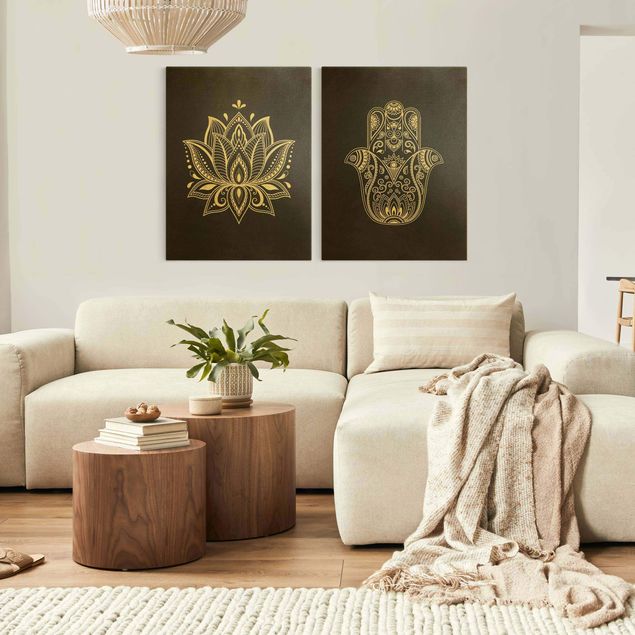 Canvas patterns Lotus Illustration And Hamsa Hand Set