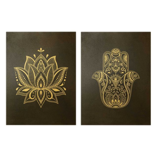 Prints Lotus Illustration And Hamsa Hand Set