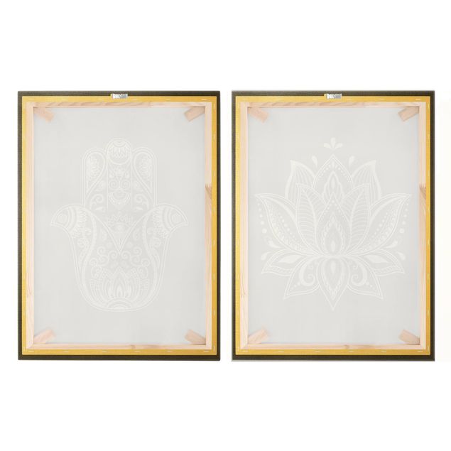 Print on canvas - Lotus Illustration And Hamsa Hand Set