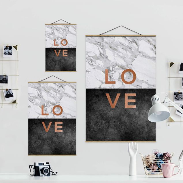 Fabric print with posters hangers Love Copper And Marble