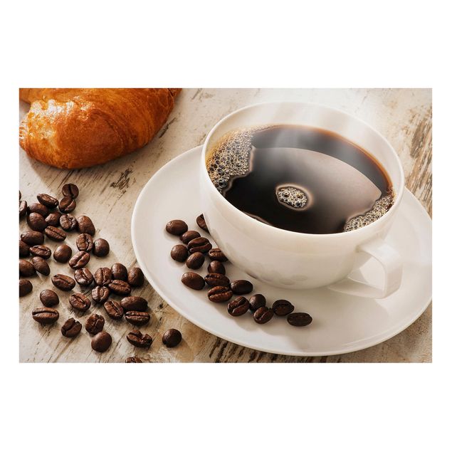 Prints modern Steaming coffee cup with coffee beans
