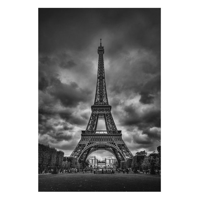 Prints Paris Eiffel Tower In Front Of Clouds In Black And White