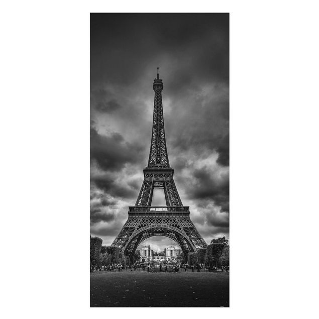 Prints Paris Eiffel Tower In Front Of Clouds In Black And White