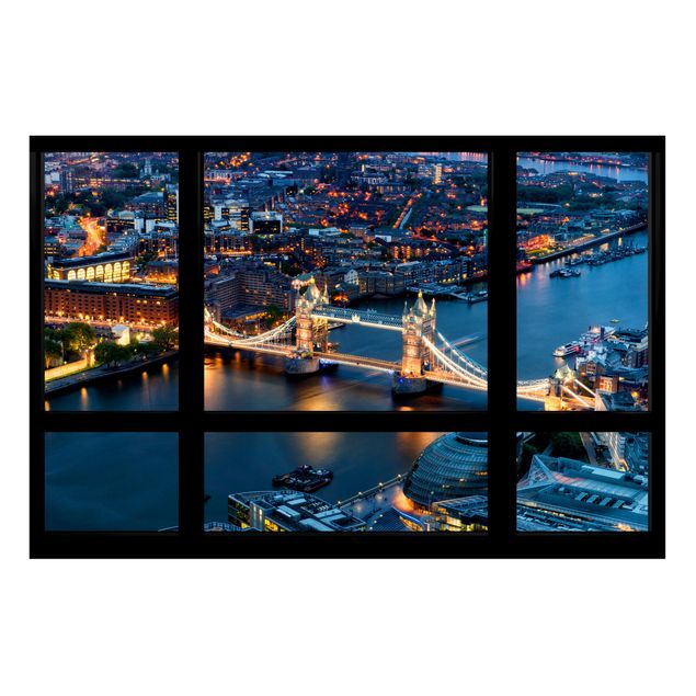 Prints London Window view of Tower Bridge at night