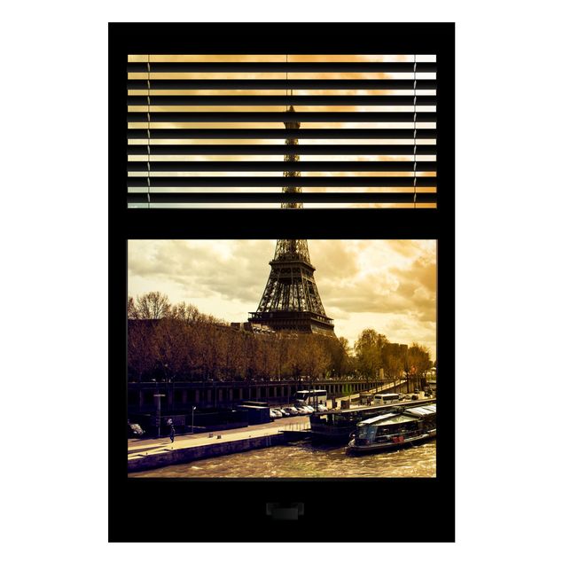Prints Paris Window View Blinds - Paris Eiffel Tower sunset