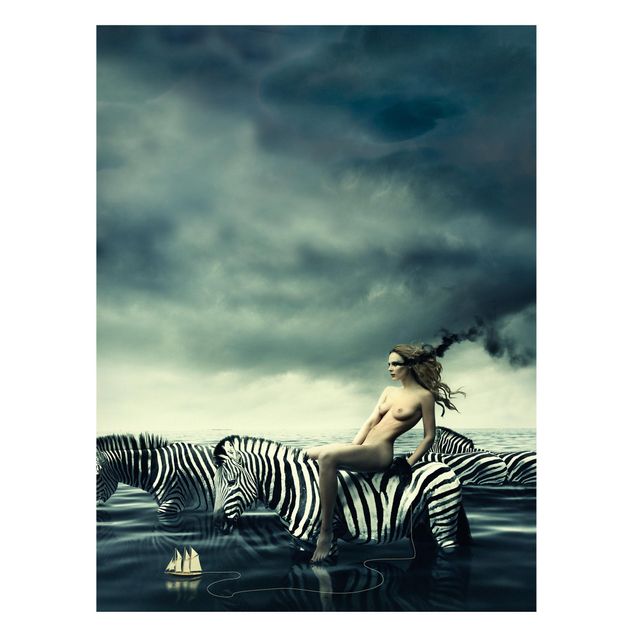 Prints zebra Woman Posing With Zebras