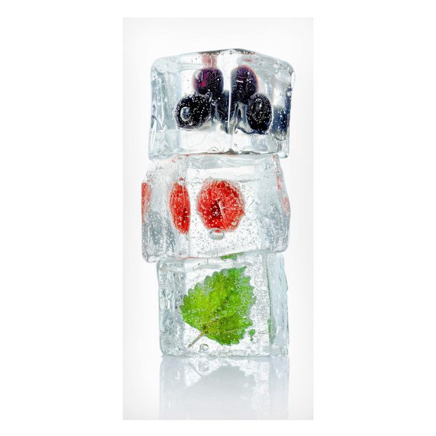 Modern art prints Raspberry lemon balm and blueberries in ice cube