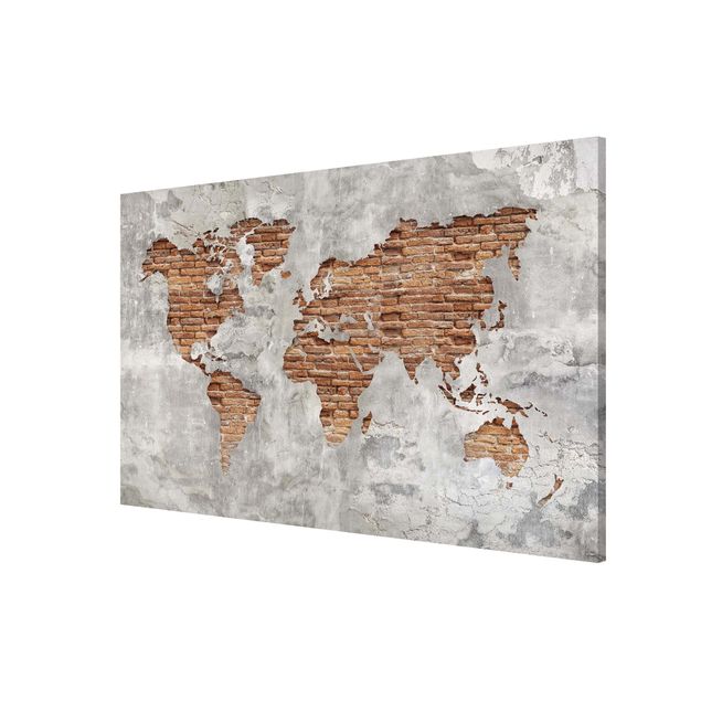 Magnet boards maps Shabby Concrete Brick World Map