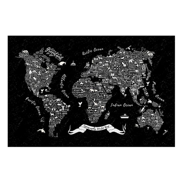 Magnet boards maps Typography World Map Black