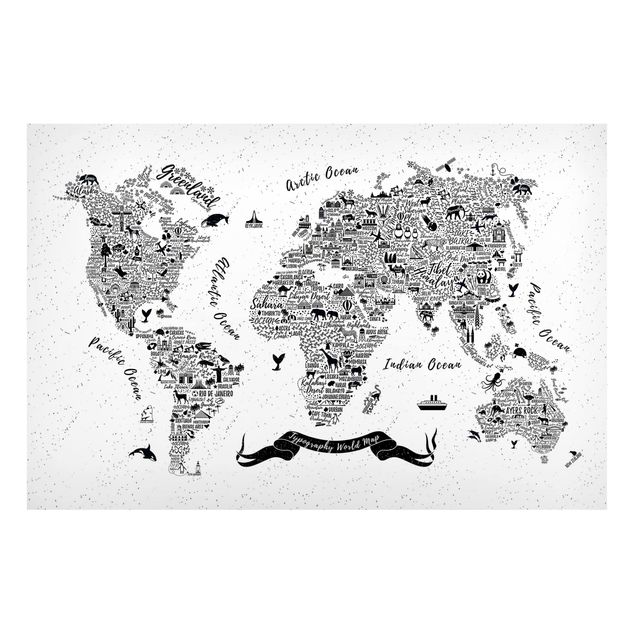 Magnet boards maps Typography World Map White