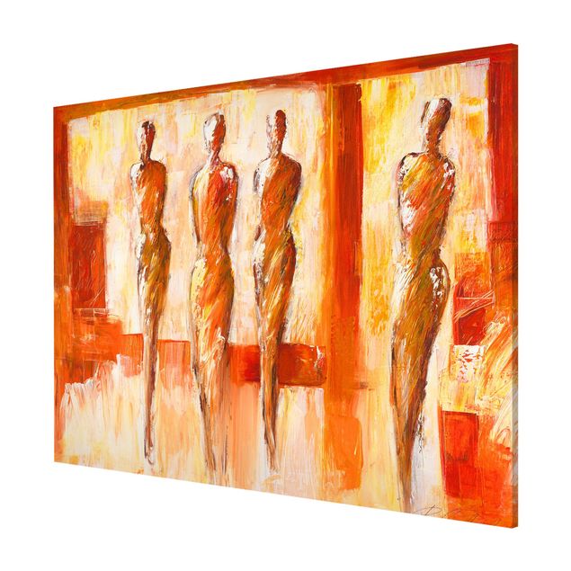 Abstract canvas wall art Petra Schüßler - Four Figures In Orange