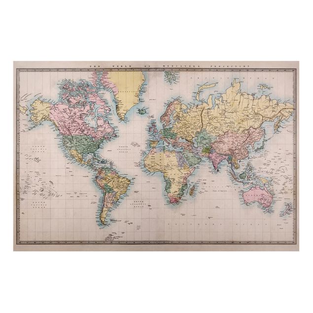 Magnet boards maps Vintage World Map Around 1850