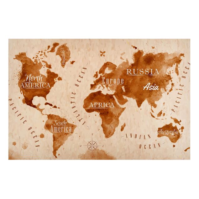 Magnet boards maps World Map Watercolour Beige Brown