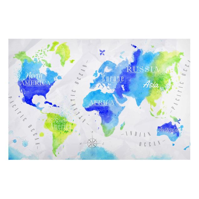 Magnet boards maps World Map Watercolour Blue Green