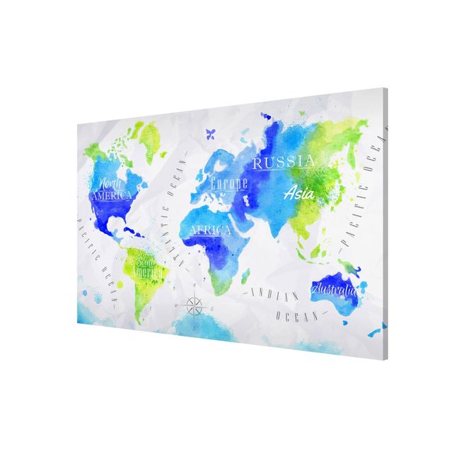 Framed world map World Map Watercolour Blue Green
