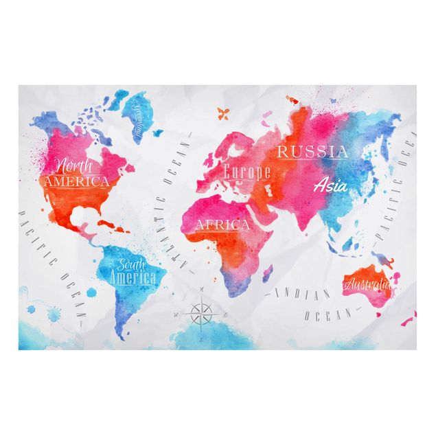 Magnet boards maps World Map Watercolour Red Blue