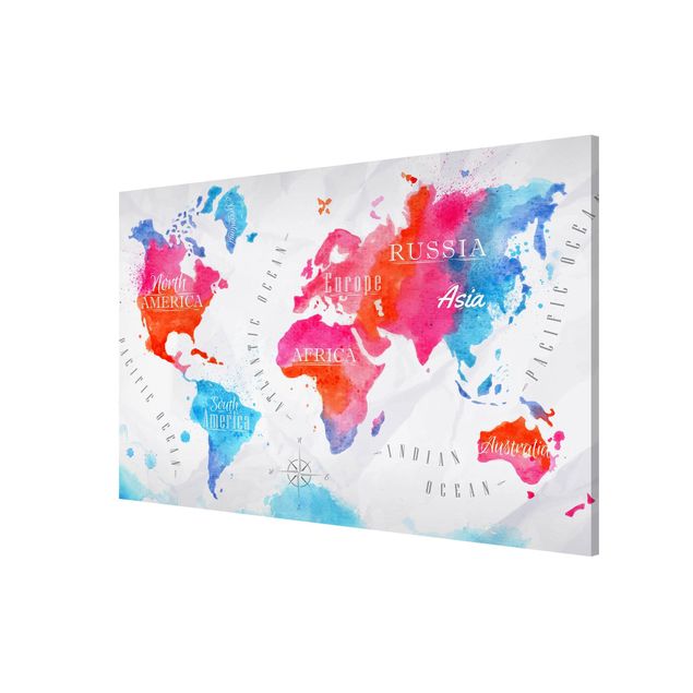 Framed world map World Map Watercolour Red Blue