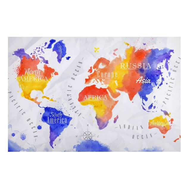 Magnet boards maps World Map Watercolour Purple Red Yellow