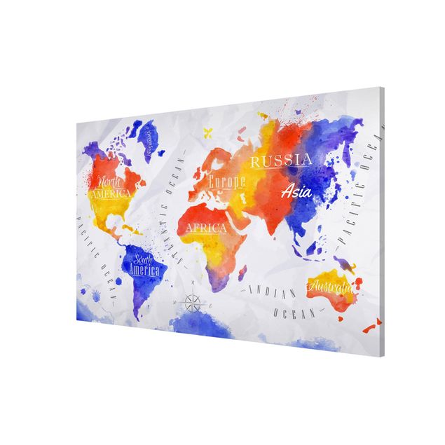 Framed world map World Map Watercolour Purple Red Yellow