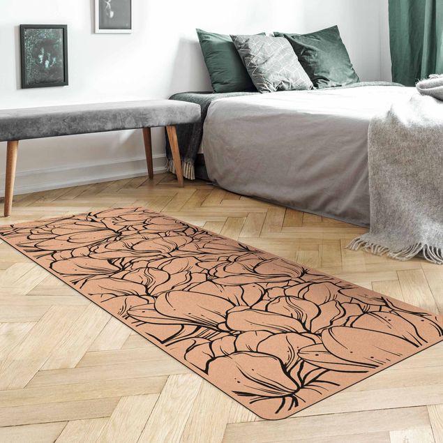 floral area rugs Sea Of Magnolia Blossoms Black And White