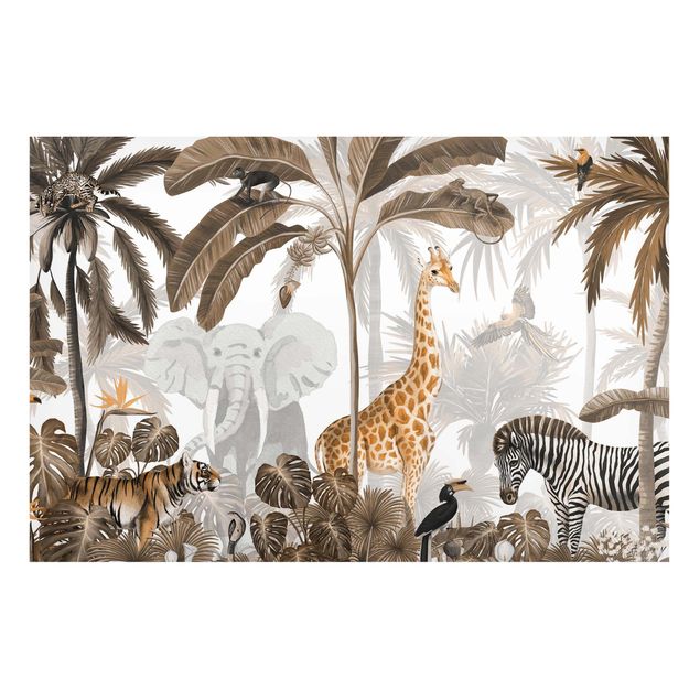 Nursery decoration Majestic animal world in the jungle sepia