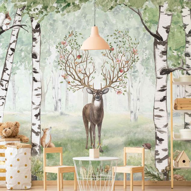 Wallpapers forest Majestic deer in the birch forest