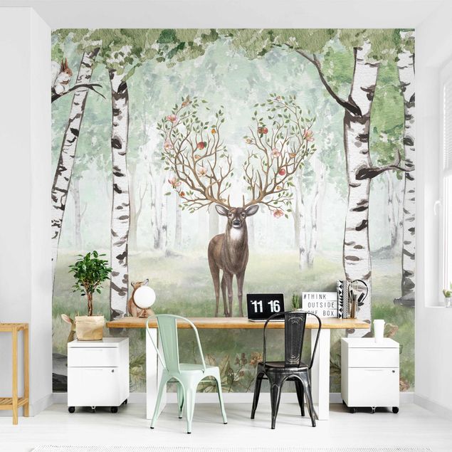 Wallpapers animals Majestic deer in the birch forest