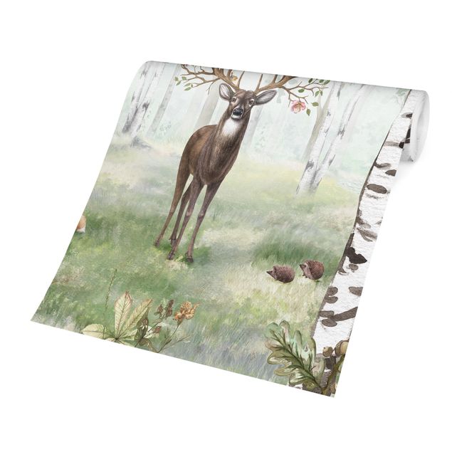 Wallpapers green Majestic deer in the birch forest
