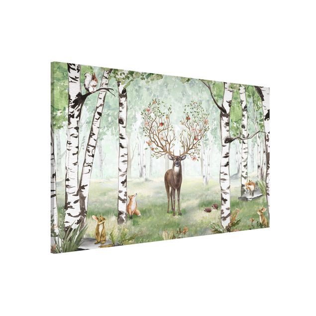 Kids room decor Majestic deer in the birch forest
