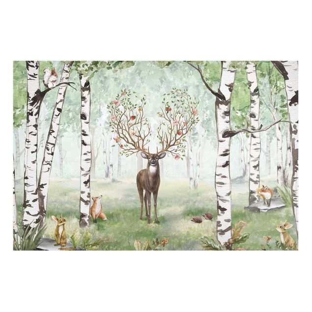 Landscape wall art Majestic deer in the birch forest