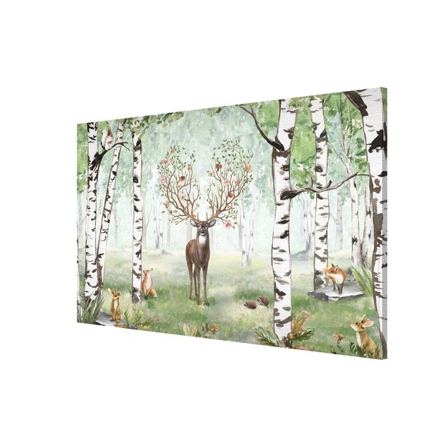 Prints trees Majestic deer in the birch forest
