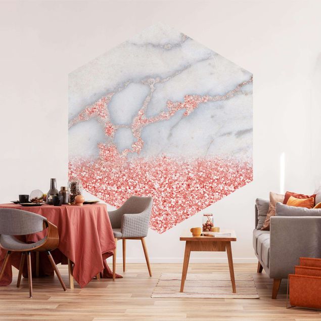 Stone effect wallpaper Marble Look With Pink Confetti